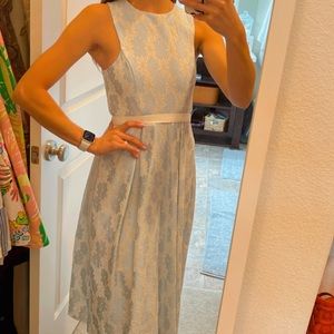 Blue and white lace midi dress